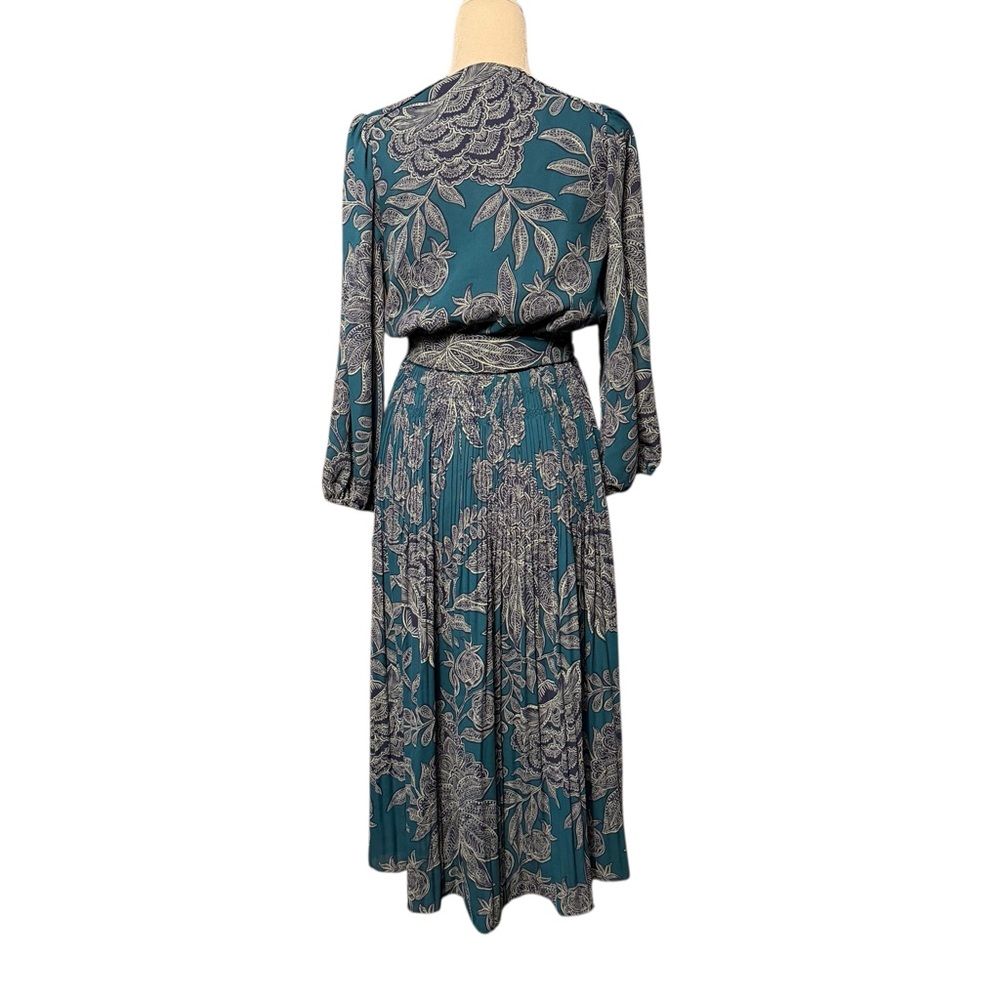Ryegrass Teal Floral Pleated Midi Dress NWT Small - Picture 4 of 9